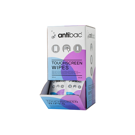 Touchscreen Wipes, displaykartong med 95 stk Antibac - Desinfiseringsmiddel